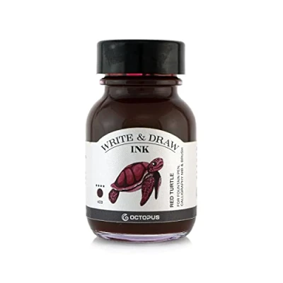 Image de Octopus Write and Draw Ink 409 Red Turtle Encre imperméable Pour l&#039;écriture et le dessin de calligraphie résistante à la lumière stylo plume Rouge 50 ml