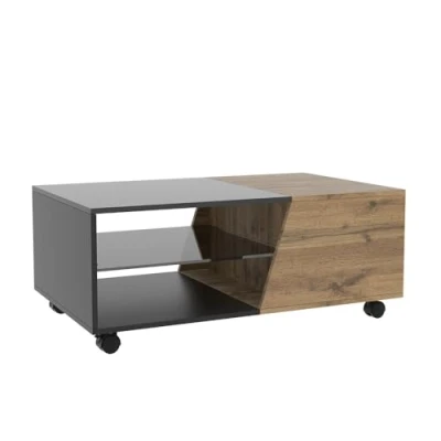 Image de Vicco Table Basse Yukon, Bois/Noir, 100 x 40 cm