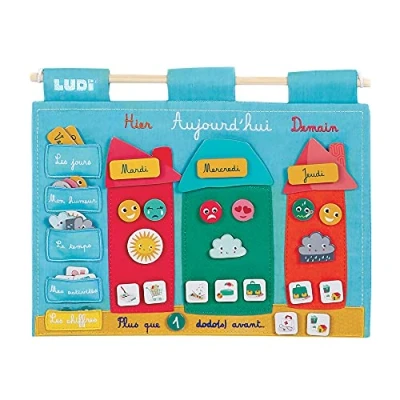 Image de LUDI Tableau de Routine pour Enfant “Le Temps qui Passe Panneau avec 60 Étiquettes Amovibles Jouet Éducatif, Appréhender la Notion du Dès 3 Ans, Multicolors