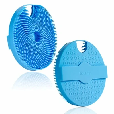 Image de HIEERBUS Brosse en silicone pour le corps, exfoliante douce corps luffa avec poils moussants, longue durée et plus hygiénique que de douche traditionnel (Bleu)