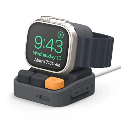 Image de elago Support Chargeur W9 Compatible avec Apple Watch Ultra2/Ultra, Séries 10/9/8/7/6/5/4/3/2/1/SE, Samsung Galaxy 7/Ultra, 6/6 Classic, 5/5 Pro [Câble Non Inclus] (Gris Foncé)