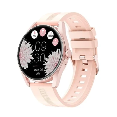 Image de HUAKUA Montre Connectée Femme Appel Bluetooth Ronde Sport pour Android iOS Smartwatch Podometre Cardiofréquencemètre Oxymetre Cycle Menstruel Fond d Écran Personnalisé Suivi Sommeil Rose