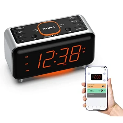 Image de réveil Radio avec contrôle d&#039;APP, Bluetooth, FM, Double en 4 Modes d&#039;alarme, Sieste Facile, Dimmer, lumière de Nuit Orange, 12/24 Heures et Port Chargeur USB iTOMA 208