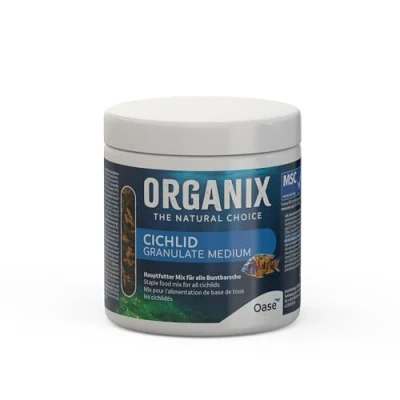 Image de OASE ORGANIX Cichlid Granulate M 250 ML Nourriture pour Poissons Toutes Les espèces de perches à partir 6 cm, complète avec des valeurs nutritives élevées