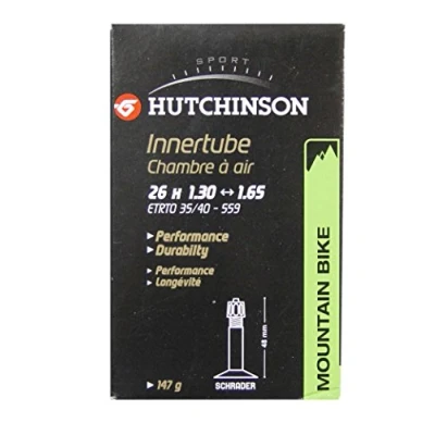 Image de HUTCHINSON Chambre À Air VTT Standard Résistance Et Anti Crevaison Valve Schräder Épaisseur 0.9 MM 48 26 x 1,30 1,65, Noir