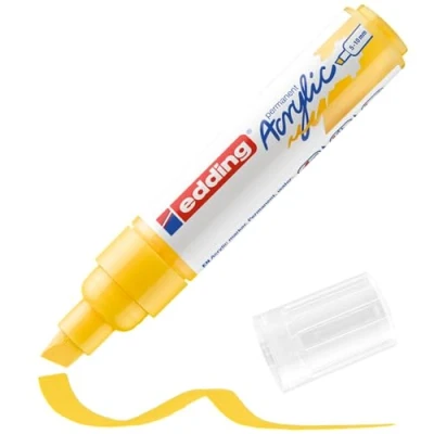 Image de edding 5000 Marqueur acrylique large jaune 1 feutre imperméable pointe biseautée 5 10 mm peinture pour peindre sur la toile, le papier kraft, bois et pierre
