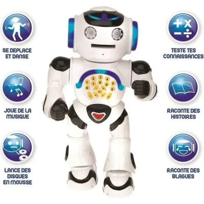 Image de LEXIBOOK Powerman Robot éducatif interactif pour Jouer Et Apprendre, Danse, Joue De La Musique, Quiz Éducatifs, Lance des Disques, Blanc/Noir ROB50FR