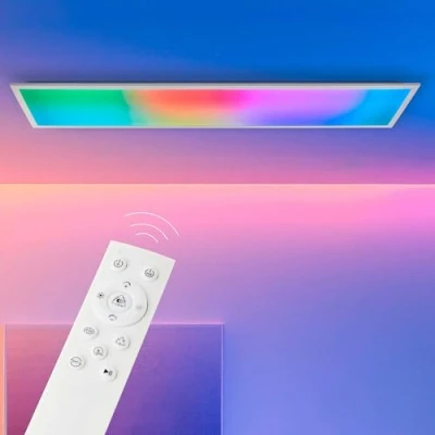 Image de Lightbox Basic LED panneau à monter 120 x 30 cm dimmable par télécommande mural &amp; plafond avec numérique Frontlight IC RGB CCT (3000 6500 K) 3700 lm en aluminium/plastique