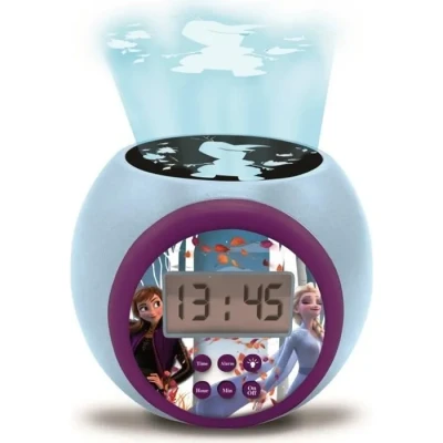 Image de Lexibook Réveil projecteur Disney La Reine des Neiges 2 Anna Elsa avec fonction alarme et répétition snooze, veilleuse minuterie, écran LCD, à piles, bleu/violet, RL977FZ