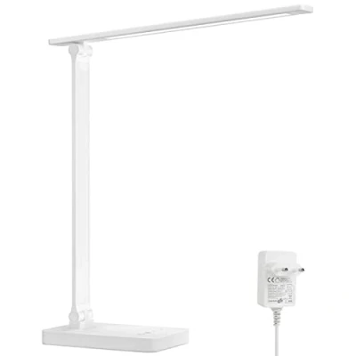 Image de Lepro Lampe de Bureau LED 9.2W Puissante 72LEDs 800LM avec 5 Modes Couleur et Niveaux Luminosité, Anti Éblouissement, Pied Réglable Contrôle Tactile Lecture Pour Travail Blanc