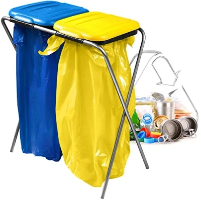 Image de KADAX Porte Sac Poubelle pour Interieur et Exterieur, Support Pratique Les Sacs de Recyclage d&#039;une Capacité 120L (Double: Jaune Bleu)