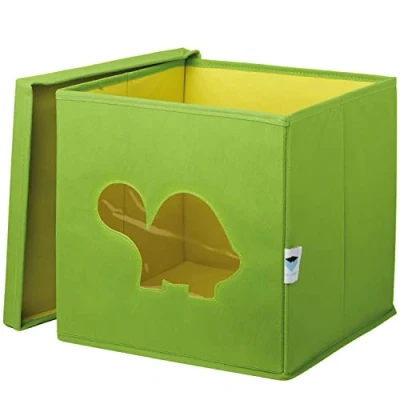 Image de LOVE IT STORE Cube De Rangement Avec Couvercle En Tissu Ultra Résistant Pliable Renforcement Carton Pour Chambre Enfant Compatible Étagère Kallax 33x33x33cm Vert Motif Tortue
