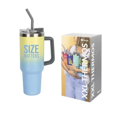 Image de Fisura bouteille d&#039;eau thermique de 1,2 litres. Grande thermique. Sans BPA. Garde au froid pendant 24 heures et chaud 12 heures. Paille incluse. 9,8 x 27,8 (Size, giallo)