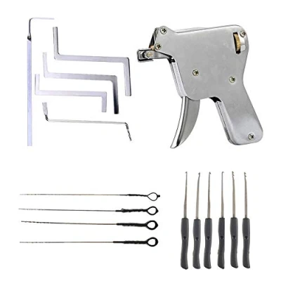 Image de Loboo Idea Kit d&#039;outils de serrurier pour ouvre serrure porte, comprenant un pistolet crochetage, 10 pièces d&#039;extraction clés cassées et 5 tension professionnel
