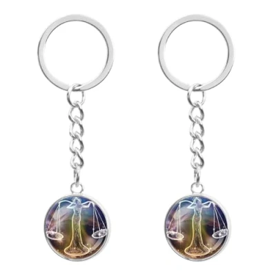 Image de LT Easiyl 2pcs Porte clés Veilleuse du Zodiaque 12 Constellations Lumineux Sphère de Verre Lumineuse Constellation pour Hommes Femmes, Balance