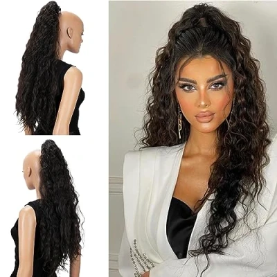 Image de CAISHA 70cm Extra Long Volumineux Ondulé Queue De Cheval Postiche Fibres synthétiques Résistantes Á la Chaleur Avec Clip Papillon Marron H709