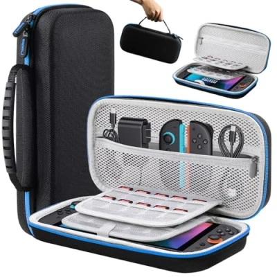 Image de Lmcpa Sac pour Console Nintendo Switch 2 2025, de Voyage avec 20 Cartouches Jeu, étui Rigide Protection Portable 2025 et Accessoires, Bleu