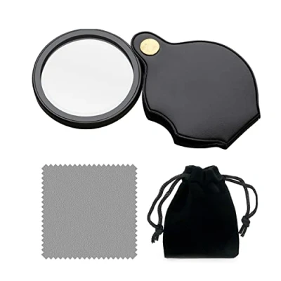 Image de loupe de Poche 15X avec 1 Chiffon Nettoyage et étui Noir, Lecture Pliante, Portable, Protection