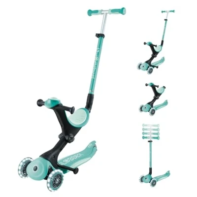 Image de Globber GOUP Deluxe Lights Trottinette évolutive 3 Roues avec siège, pour Les Enfants de 15 Mois à 6 Ans, Vert Menthe