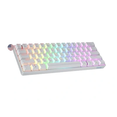 Image de Geeky GK61 SE 60% Clavier de Jeu Mécanique 61 Touches Multicolores Rétroéclairées RGB LED pour Gaming PC/Mac ANSI US Américain (Blanc, Mechanical Blue)