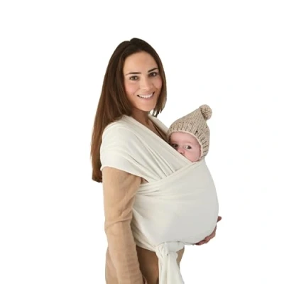 Image de Mushie Écharpe de Portage pour Nouveau Nés &amp; Bébés Porte Nourisson Avec Poche Intégrée 100% Coton Biologique 3,6 à 14,9 Kg Ivory