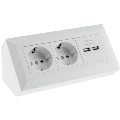 Image de ChiliTec Bloc multiprise d&#039;angle 2 prises 230 V USB A 3,1 pour cuisine, bureau, atelier, blanc mat