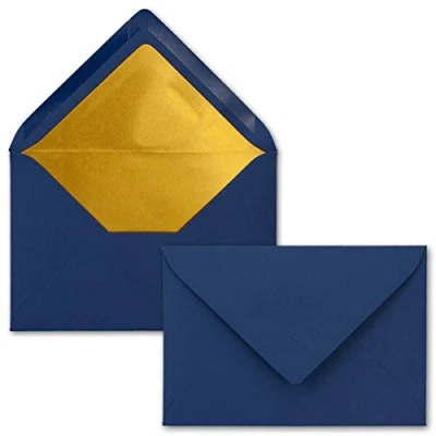 Image de Enveloppe format C6, fermeture gommée par humidification, différentes couleurs, intérieur doré métallique 50 Umschläge nachtblau Gold
