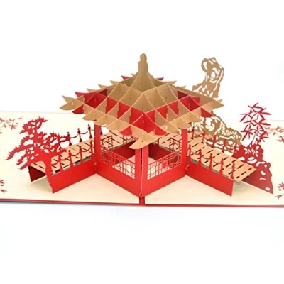 Image de Medigy Carte d&#039;Anniversaire Faite à Main 3D Pop Up Kirigami Creux Jardins de Suzhou Pliable Postale Voeux pour Anniversaire Mariage Saint Valentin avec Enveloppe