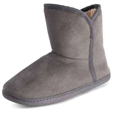 Image de Polar Femmes Mousse A Mémoire Intérieure Fausse Fourrure Toison Bottesie Semelle en Caoutchouc Antidérapant Chaussons Gris Suède UK9/EU42 YC0757