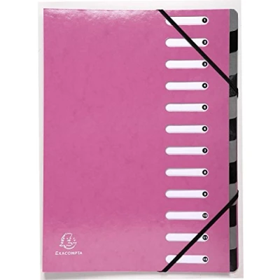 Image de Exacompta Réf. 53928E 1 trieur HARMONIKA Iderama avec élastiques et fenêtres découpées dos extensible en carte lustrée pelliculée 12 compartiments dim 24,5x32 cm A4 couleur rose