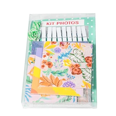 Image de Exacompta Réf. 12351E 1 Kit cadres photos 30 pièces multicolore comprend 10 photos, cartes décoratives, pinces en bois cordelette de 150 cm
