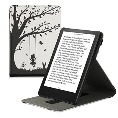 Image de kwmobile Étui Compatible avec Amazon Kindle Paperwhite 11. Generation 2021 Coque à Rabat magnétique Tablette eReader Similicuir Sangle Noir Blanc