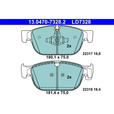 Image de ATE 13.0470 7328.2 Jeu de plaquettes frein préparé pour indicateur d&#039;usure, contact signal d&#039;usure exclu VOLVO: XC60 II, XC40, XC90 II