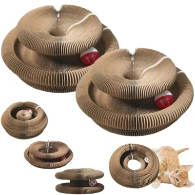 Image de Kitty Kurlz, Kurlz Cat Toy, Foldable Accordion Cats Toy with Bell Balls and Track Adventure, Magic Organ Scratcher Board for Indoor, Interactive Mental Physical Exercise (2pcs)