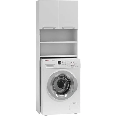 Image de CDF Armoire pour Lave Linge Pola Couleur : Blanc Moderne au Dessus du Espace de Rangement Étagères spacieuses Côtés Lisses sans Embouts