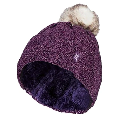 Image de HEAT HOLDERS Femme Confortable Chaudes Thermique Bonnet Chapeau Bonnie avec Pompom pour Froid Température (Taille Unique, Mauve)
