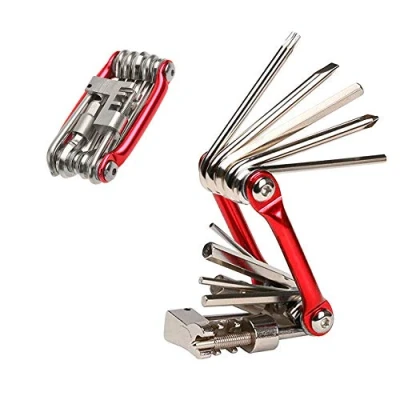 Image de Aiqeer Outil de Réparation Vélo Multifonction 11 en 1, Pliable Portable, Maintenance Mini Compact (Rouge)