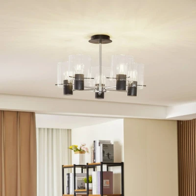 Image de Lucande plafonnier Eirian, à 5 lampes, noir, verre, E27