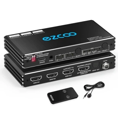 Image de Extracteur Audio HDMI 2.1 eARC 4K 120 Hz 2 x VRR ALLM HDCP2.3 Arc HDR10 CEC SPDIF Optique et Sortie 3,5 mm, commutateur entrées Sorties IR télécommande Dolby Digital EDID pour PS5