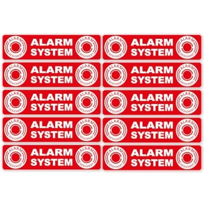 Image de iSecur Lot de 10 autocollants pour système d&#039;alarme I Adhésif intérieur 12 x 3 cm XL Résistant aux UV Remarque Attention hin_453