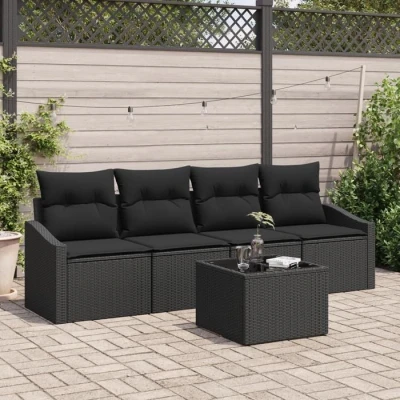 Image de VidaXL Ensemble de salle à manger 5 pièces coussins noir en poly rotin 3355256