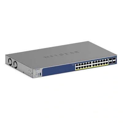 Image de NETGEAR (GS728TXP) Smart switch Web manageable Gigabit Ethernet PoE 28 ports, avec 24 ports PoE+ 190W, 2 SFP+ 10 Gigabit, administration cloud Insight, mur ou rack, et protection à vie limitée