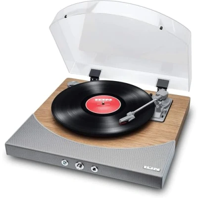 Image de ION Audio Premier LP Platine vinyle Bluetooth, avec 3 vitesses et enceintes stéréo, sortie USB pour convertir des vinyles aux formats numériques, RCA, casques, Finition bois naturel