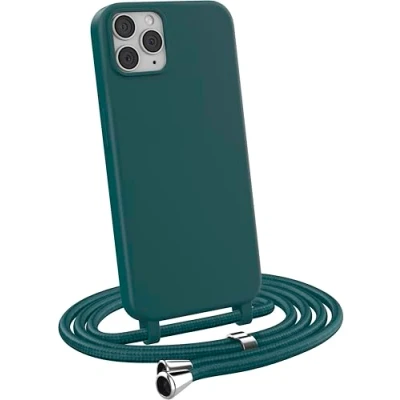 Image de MyGadget Coque Cordon pour iPhone 11 Pro Max Cover Bumper Silicone Mat Uni avec Collier Case Tour de Cou Protection Anti Choc Skin &amp; Lanière Vert Foncé