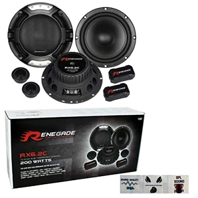 Image de RENEGADE RX6.2C kit système 2 Voies 6.5&quot; 165 mm 16.50 cm de diamètre 100 Watt rms 200 Max woofer tweeter Crossover Voiture 4 ohm Noir, la Paire + 3 Sticker Cadeau