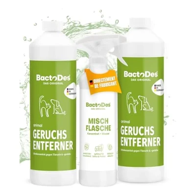 Image de BactoDes Désodorisant concentré Animaux 2L avec Vaporisateur mélangeur Spray Chat Anti Pipi Puissant Effet microbien Bio Odeur litiere Chien Elimine Les odeurs