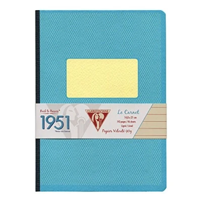 Image de Clairefontaine 195546C Collection 1951 Back to Basics Un Cahier Brochure Dos Toilé Vert A5 14,8x21 cm 192 Pages Lignées Papier Blanc 90 g Couverture Carte à Grain