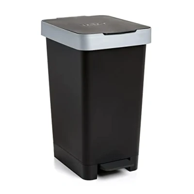 Image de TATAY Poubelle de Cuisine Smart, Capacité 25L, Pédale Rétractable, Polypropylène, Sans BPA, Sac 30L. Noir. Dimension 26 x 36 47cm