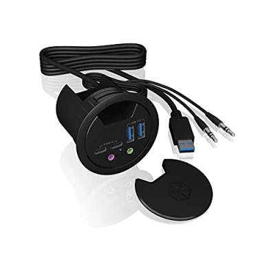 Image de Hub USB 3.0 ICY BOX Modèle Noir 2x C A Audio 3,5 mm