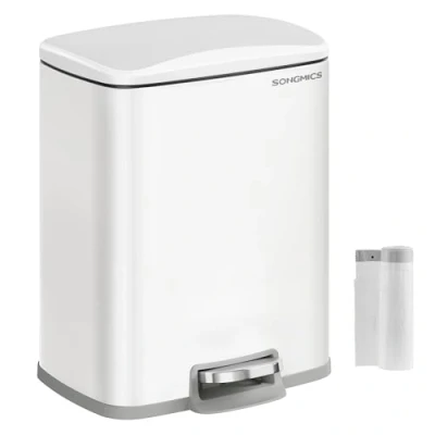 Image de SONGMICS Poubelle de Cuisine, à Pédale 20 L, Bac Ordures, Couvercle Fermeture Douce, Reste Ouverte, Seau Intérieur, 15 Sacs Poubelles Inclus, Blanc Nuage LTB543W01